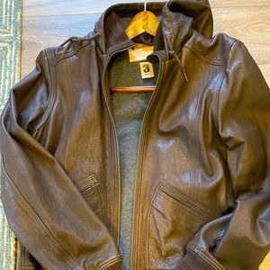 John Varvatos Leather Hood Bomber Jacket Cira 2000’s